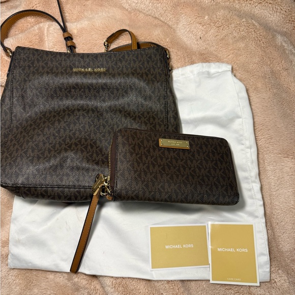 Michael Kors Handbags - Michael Kors Dark Brown Signature Tote and Wallet